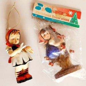 Lot 1970s Christmas Old World Peasant Girl Ornaments resin made in Hong Kong